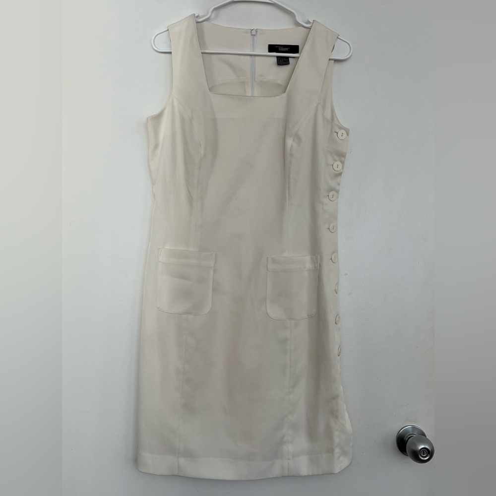 Side Button Cream Sleeveless Dress With Pockets by Boutique Europa